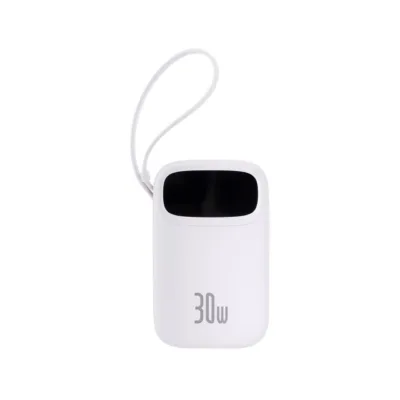 Baseus QPow2 P10055008213-00 10000 mAh 30W valge kiirlaadimisega LiPo akupank USB-C/USB-A, kuni 4 seadmele, digitaalse ekraaniga