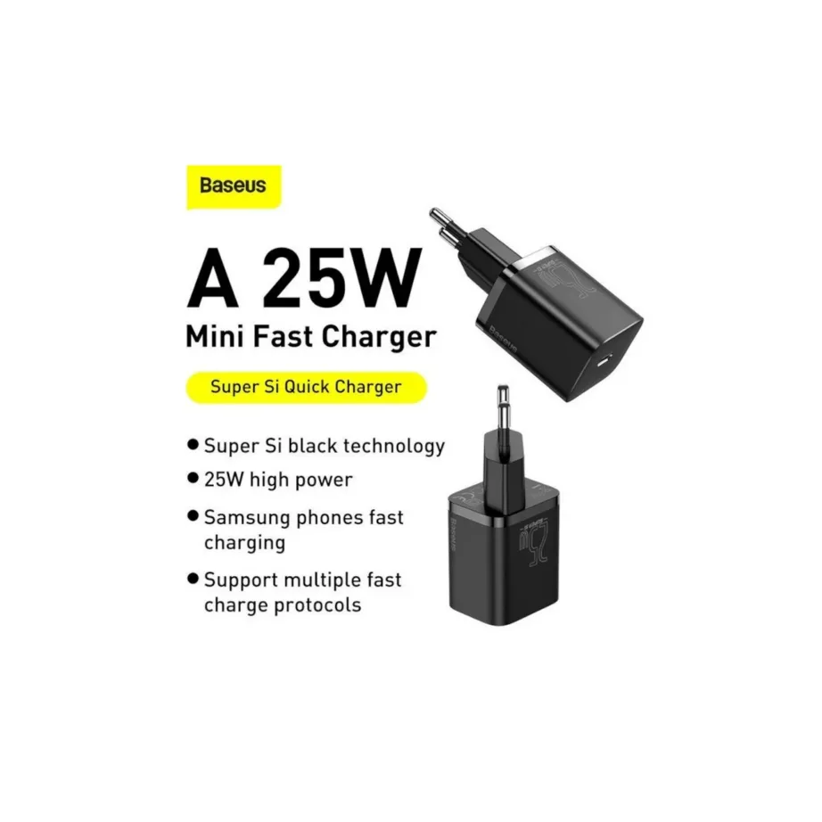 Baseus TZCCSUP-L01 25W must USB-C kiirlaadija nutitelefonile, 1m kaabel, 100–240V – 3