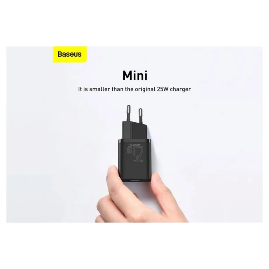 Baseus TZCCSUP-L01 25W must USB-C kiirlaadija nutitelefonile, 1m kaabel, 100–240V – 4