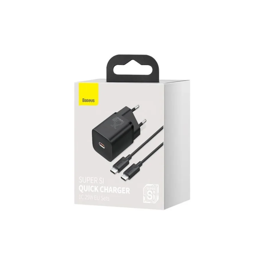 Baseus TZCCSUP-L01 25W must USB-C kiirlaadija nutitelefonile, 1m kaabel, 100–240V