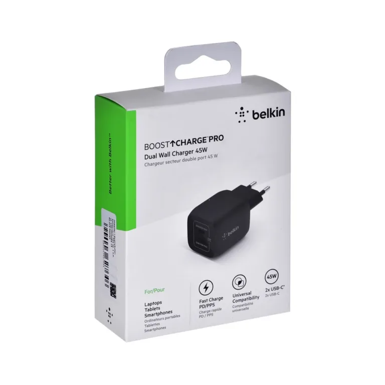 Belkin BoostCharge Pro WCH011VFBK 45W 2x USB-C must siselaadija PPS ja USB PD 3.0, universaalne, 1 tk