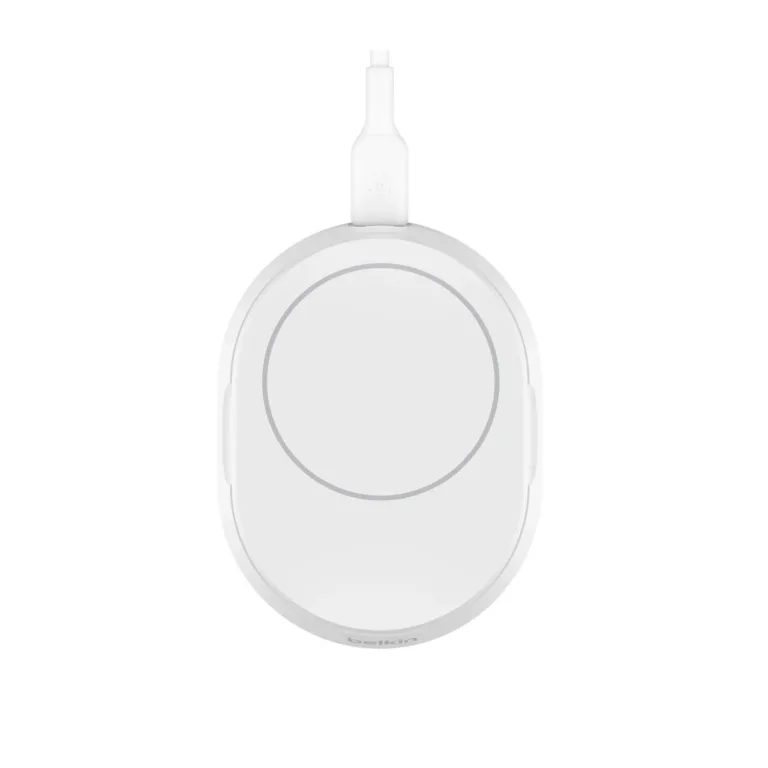 Belkin BoostCharge Pro WIA008VFWH 15W valge juhtmevaba kiirlaadimisalus iPhone 12–15 seeria telefonidele, USB-C kaabel ja toiteadapter komplektis