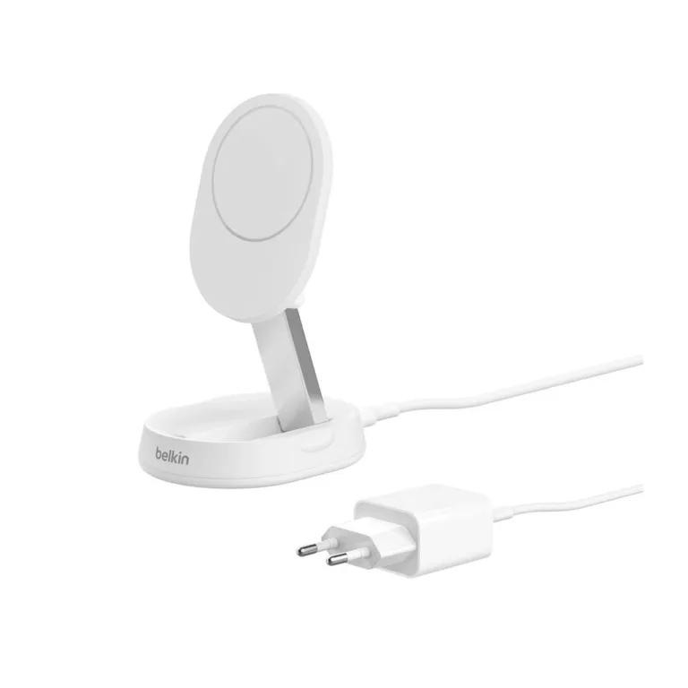Belkin BoostCharge Pro WIA008VFWH 15W valge juhtmevaba kiirlaadimisalus iPhone 12–15 seeria telefonidele, USB-C kaabel ja toiteadapter komplektis
