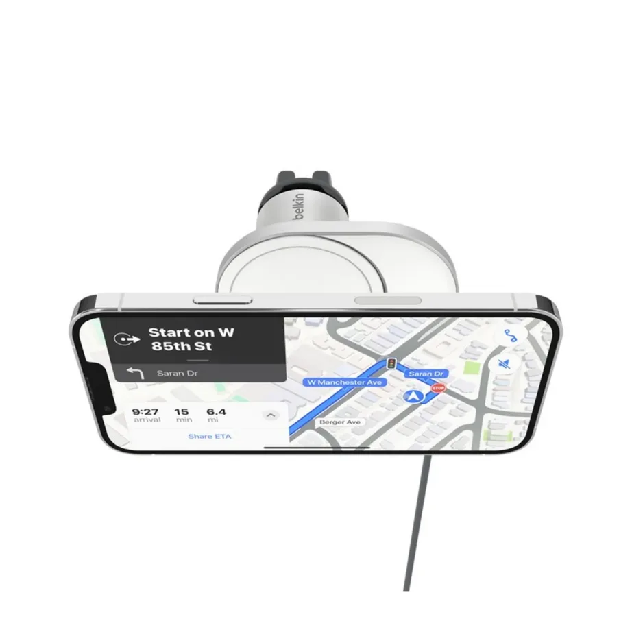 Belkin BoostCharge Pro WIC008BTGR-V2 15W MagSafe-valge/hõbedane juhtmevaba autolaadija USB-C 1,5 m kaabli ja 20W toiteplokiga, iPhone’i ja Qi2 seadmetele – 5