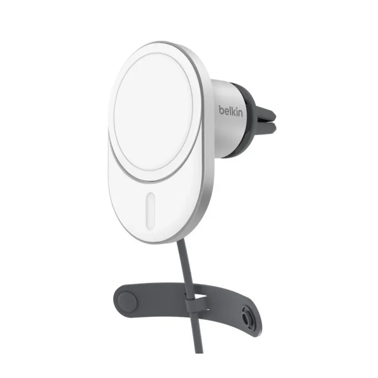 Belkin BoostCharge Pro WIC008BTGR-V2 15W MagSafe-valge/hõbedane juhtmevaba autolaadija USB-C 1,5 m kaabli ja 20W toiteplokiga, iPhone'i ja Qi2 seadmetele