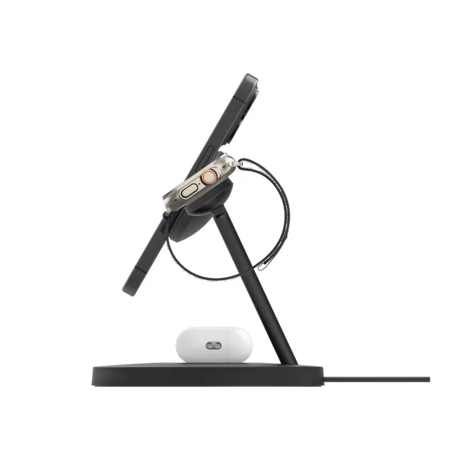 Belkin BoostCharge Pro WIZ032KQBK must 3-ühes juhtmevaba MagSafe Qi2 kiirlaadimisjaam nutitelefonile, nutikellale ja kõrvaklappidele, 40W USB-adapter, 1,5 m kaabel – 5