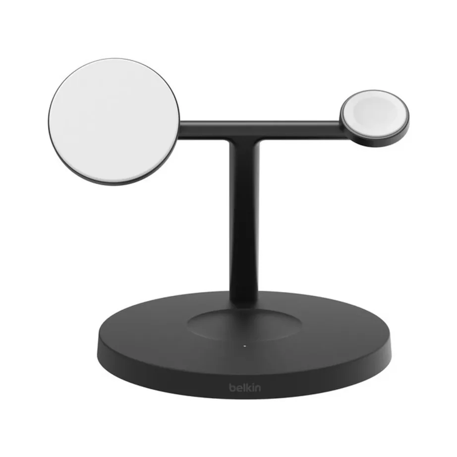 Belkin BoostCharge Pro WIZ032KQBK must 3-ühes juhtmevaba MagSafe Qi2 kiirlaadimisjaam nutitelefonile, nutikellale ja kõrvaklappidele, 40W USB-adapter, 1,5 m kaabel