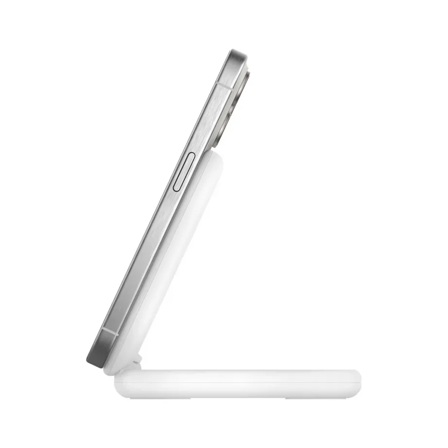 Belkin BoostCharge WIB007VFWH 15 W valge kokkupandav MagSafe ja Qi2 juhtmevaba laadija nutitelefonidele ja kõrvaklappidele, USB-C 1,5 m kaabel ja 20 W adapter komplektis – 4