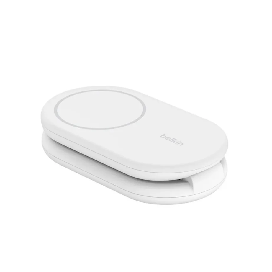 Belkin BoostCharge WIB007VFWH 15 W valge kokkupandav MagSafe ja Qi2 juhtmevaba laadija nutitelefonidele ja kõrvaklappidele, USB-C 1,5 m kaabel ja 20 W adapter komplektis – 8