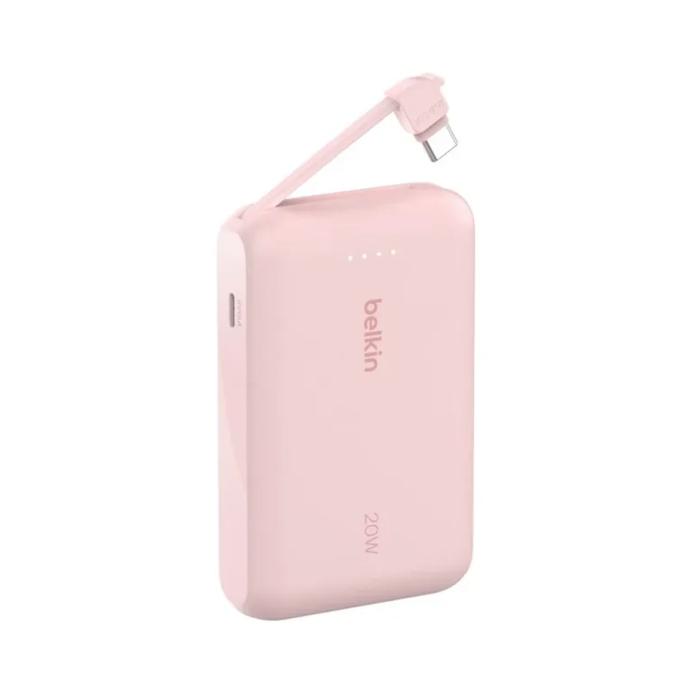 Belkin BPB021HQPK 10000 mAh roosa kiirlaadimisega USB-C akupank, 2 porti, sisseehitatud 5,7 cm USB-C kaabel
