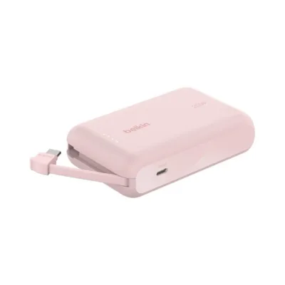 Belkin BPB021HQPK 10000 mAh roosa kiirlaadimisega USB-C akupank, 2 porti, sisseehitatud 5,7 cm USB-C kaabel