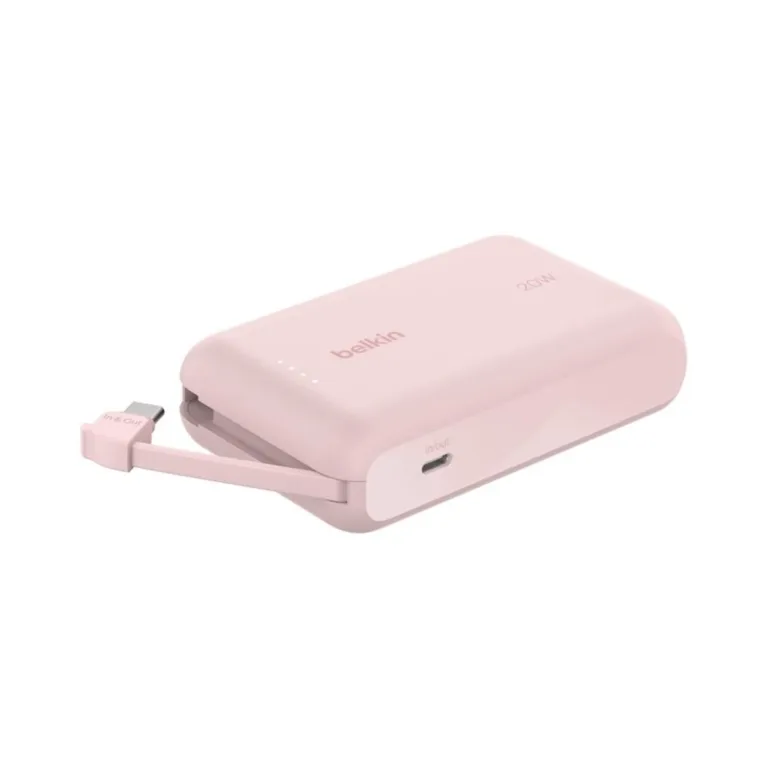 Belkin BPB021HQPK 10000 mAh roosa kiirlaadimisega USB-C akupank, 2 porti, sisseehitatud 5,7 cm USB-C kaabel