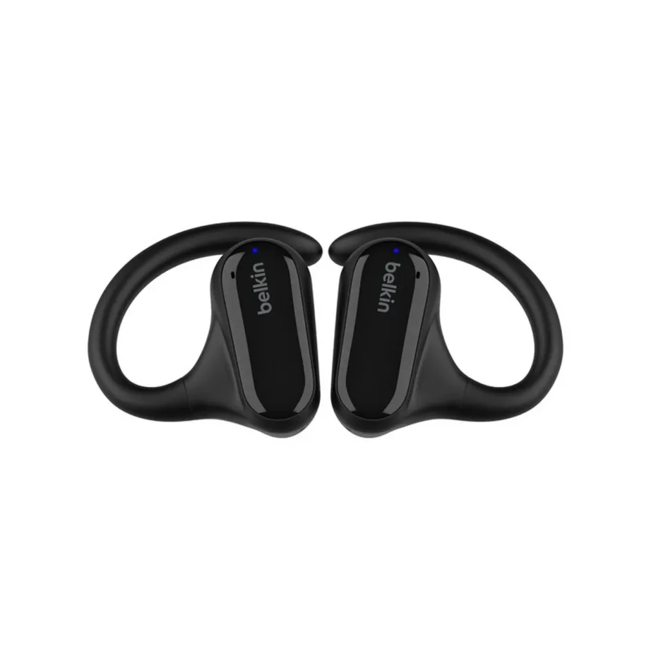 Belkin SoundForm ClearFit AUC013CTBK mustad IPX5 kõrvasangaga TWS juhtmevabad kõrvaklapid, 26 h aku, 4 mikrofoni, puutejuhtimine, laadimiskarp – 2