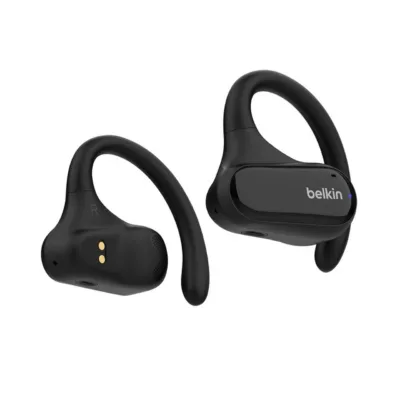 Belkin SoundForm ClearFit AUC013CTBK mustad IPX5 kõrvasangaga TWS juhtmevabad kõrvaklapid, 26 h aku, 4 mikrofoni, puutejuhtimine, laadimiskarp