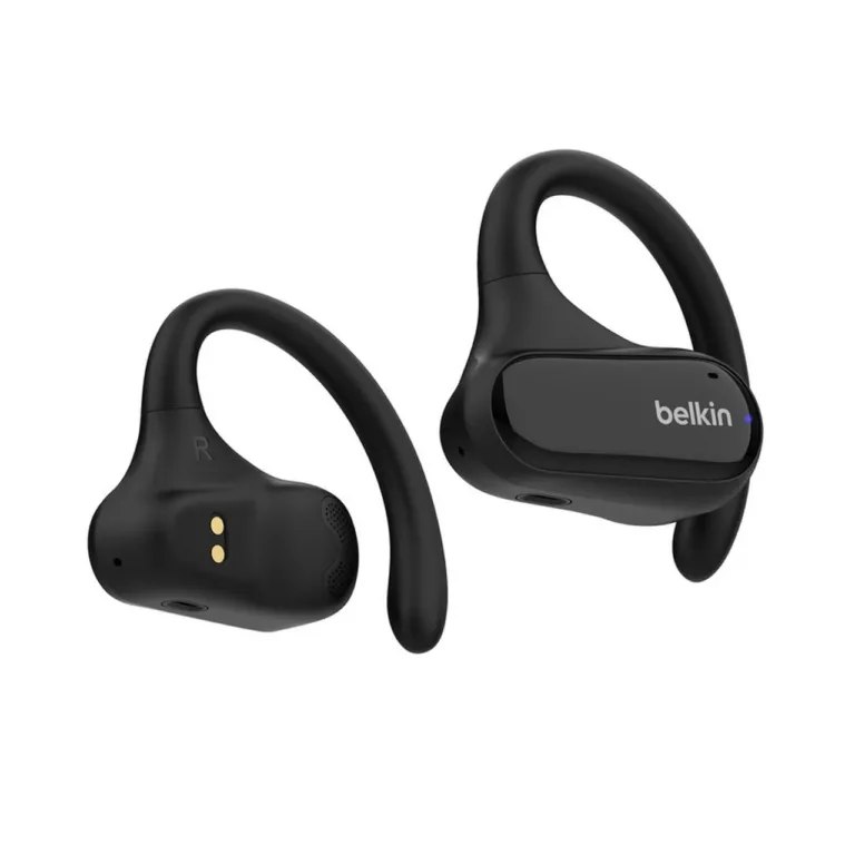 Belkin SoundForm ClearFit AUC013CTBK mustad IPX5 kõrvasangaga TWS juhtmevabad kõrvaklapid, 26 h aku, 4 mikrofoni, puutejuhtimine, laadimiskarp