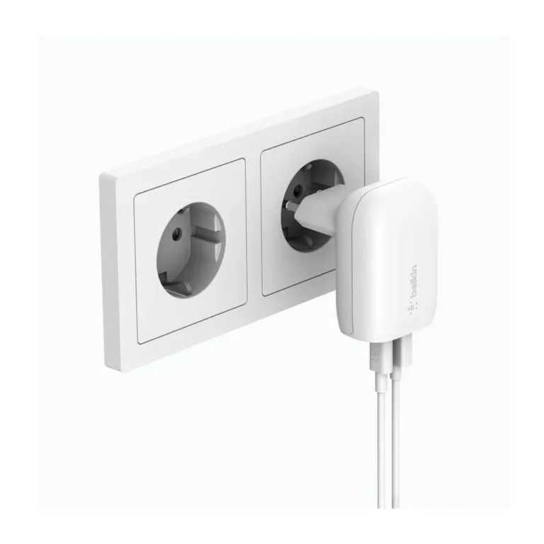 Belkin WCB007VFWH 37W valge kahe pordiga seinalaadija USB-C PD ja USB-A pordiga kiireks nutitelefoni ja tahvelarvuti laadimiseks