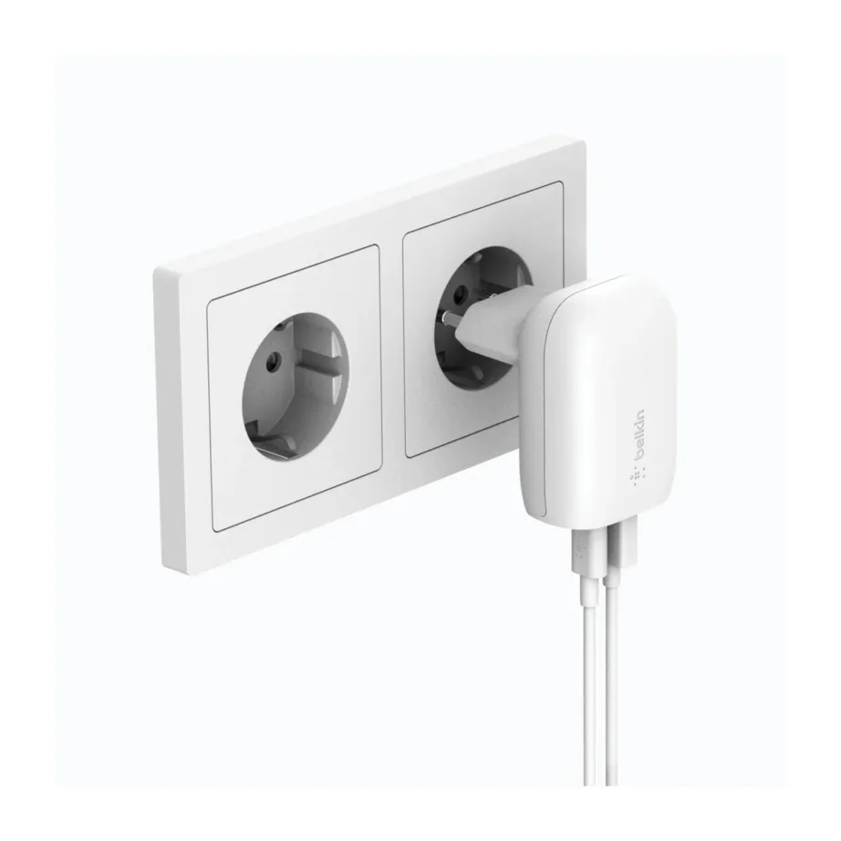Belkin WCB007VFWH 37W valge kahe pordiga seinalaadija USB-C PD ja USB-A pordiga kiireks nutitelefoni ja tahvelarvuti laadimiseks – 2