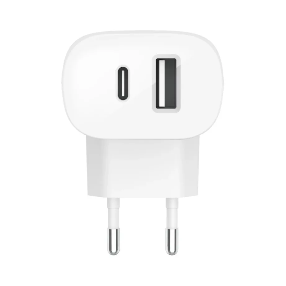 Belkin WCB007VFWH 37W valge kahe pordiga seinalaadija USB-C PD ja USB-A pordiga kiireks nutitelefoni ja tahvelarvuti laadimiseks – 4