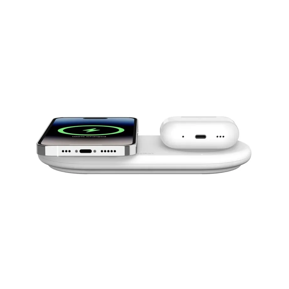 Belkin WIZ021VFWH 15W valge 2-in-1 Qi2 juhtmevaba laadimisalus USB-C kaabliga, lauale – 4