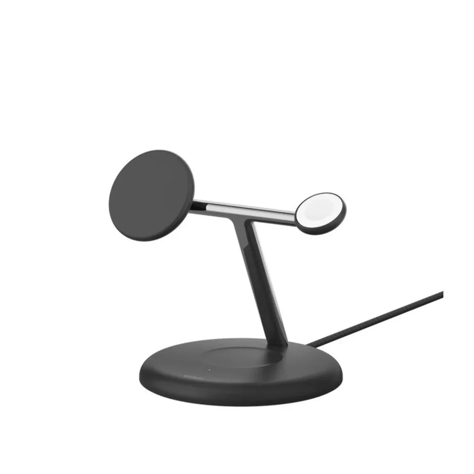 Belkin WIZ023VFBK must 3-ühes MagSafe Qi2 15W juhtmevaba laadimisjaam iPhone’ile, Apple Watchile ja AirPodsidele, USB toitega