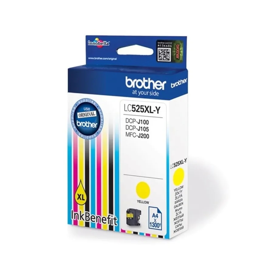 Brother LC525XL-Y originaal kollane pigmenttindikassett, eriti suure tootlusega (1300 lk), ühilduv DCP-J100/J105/MFC-J200 printeritega