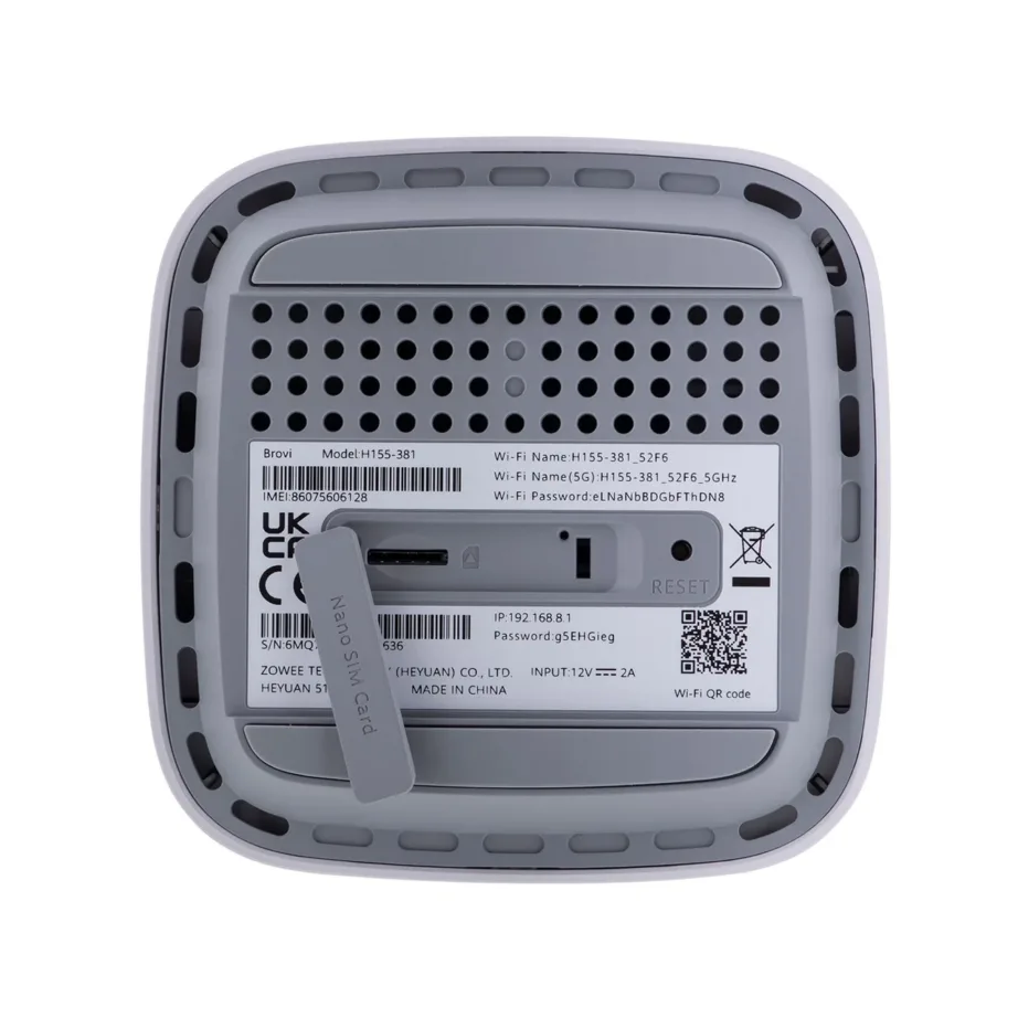 Brovi 5G CPE 5 H155-381 valge Wi-Fi 6 ruuter, 3600 Mbps, 5G/4G, NanoSIM, sisseehitatud antennidega – 5