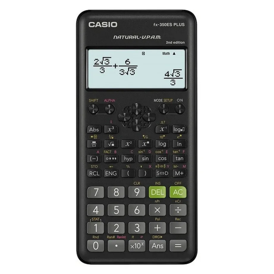 Casio FX-350ESPLUS-2 must teaduslik kalkulaator, 12-kohaline, 2-realise ekraaniga, taskumudel, plastikust korpus, patareitoide