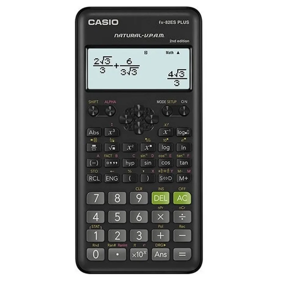 Casio FX-82ESPLUS-2 must teaduslik taskukalkulaator, 252 funktsiooni, 12 numbrikohta, 77×162 mm, AAA patareiga – 2
