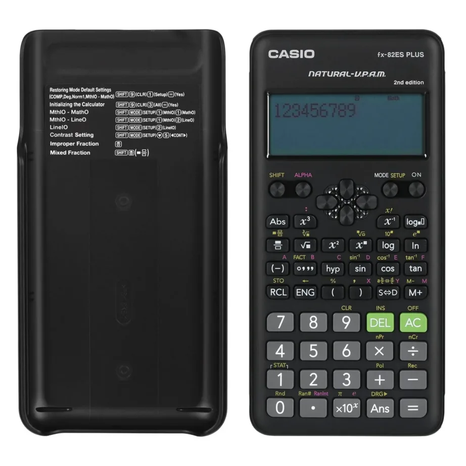Casio FX-82ESPLUS-2 must teaduslik taskukalkulaator, 252 funktsiooni, 12 numbrikohta, 77×162 mm, AAA patareiga – 4