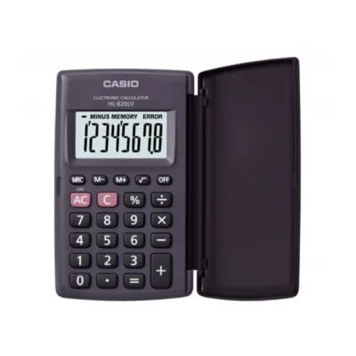 Casio HL-820LV-BK 8-kohaline must taskukalkulaator, 127x104x7,5 mm, AA patarei, plastikust korpusega, mälufunktsiooniga