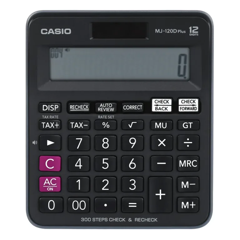 Casio MJ-120D Plus must 12-kohaline lauakalkulaator, LCD-ekraan, maksuarvutus, 126,5 × 148 × 28,6 mm
