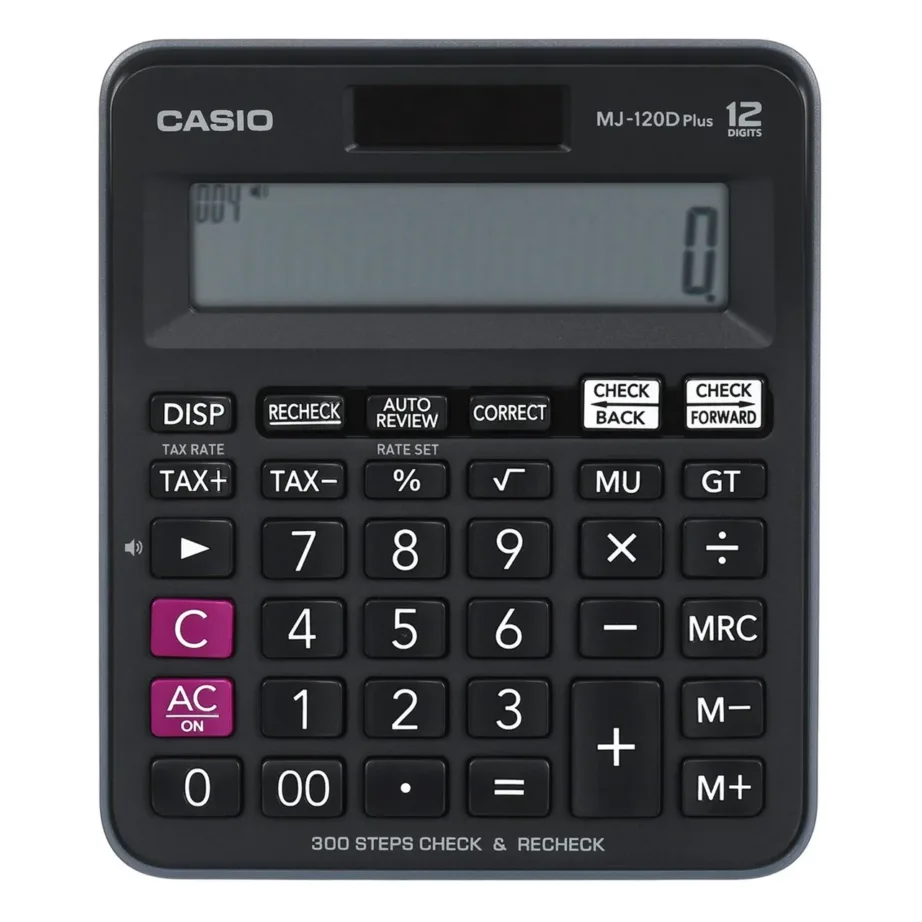Casio MJ-120D Plus must 12-kohaline lauakalkulaator, LCD-ekraan, maksuarvutus, 126,5 × 148 × 28,6 mm – 2