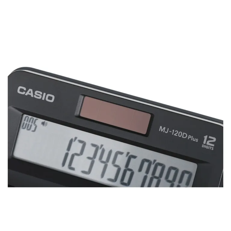 Casio MJ-120D Plus must 12-kohaline lauakalkulaator, LCD-ekraan, maksuarvutus, 126,5 × 148 × 28,6 mm