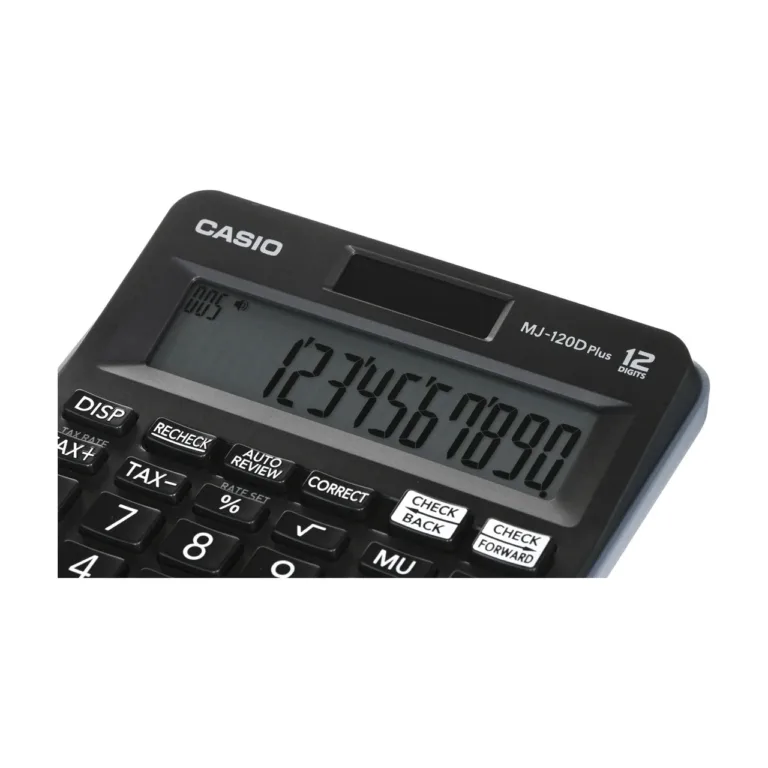 Casio MJ-120D Plus must 12-kohaline lauakalkulaator, LCD-ekraan, maksuarvutus, 126,5 × 148 × 28,6 mm