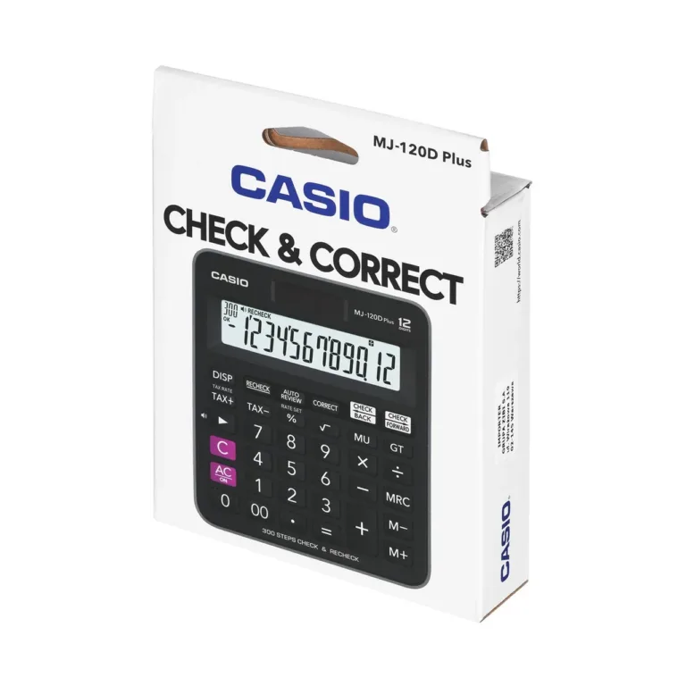 Casio MJ-120D Plus must 12-kohaline lauakalkulaator, LCD-ekraan, maksuarvutus, 126,5 × 148 × 28,6 mm