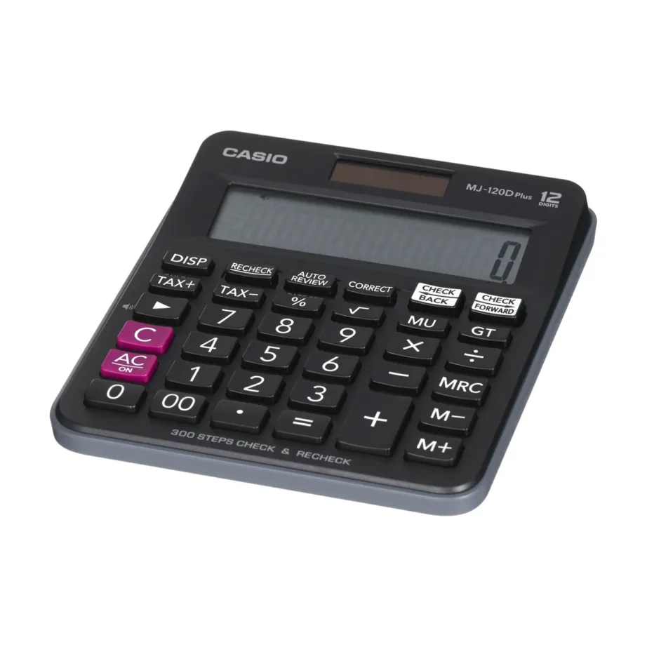 Casio MJ-120D Plus must 12-kohaline lauakalkulaator, LCD-ekraan, maksuarvutus, 126,5 × 148 × 28,6 mm