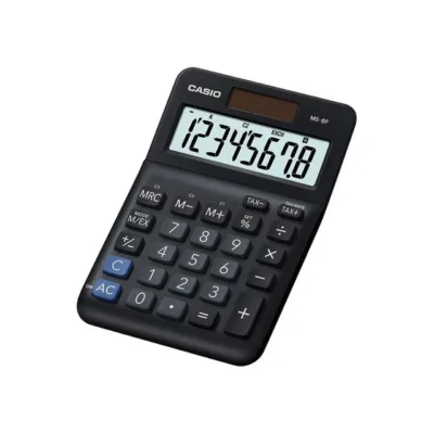Casio MS-8F must 8-kohaline lauakalkulaator 148,5x101x27,6 mm maksuarvutuse ja valuutakonverteriga
