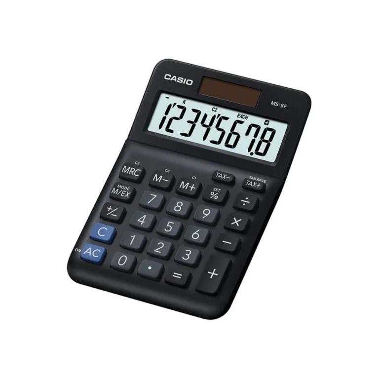 Casio MS-8F must 8-kohaline lauakalkulaator 148,5x101x27,6 mm maksuarvutuse ja valuutakonverteriga