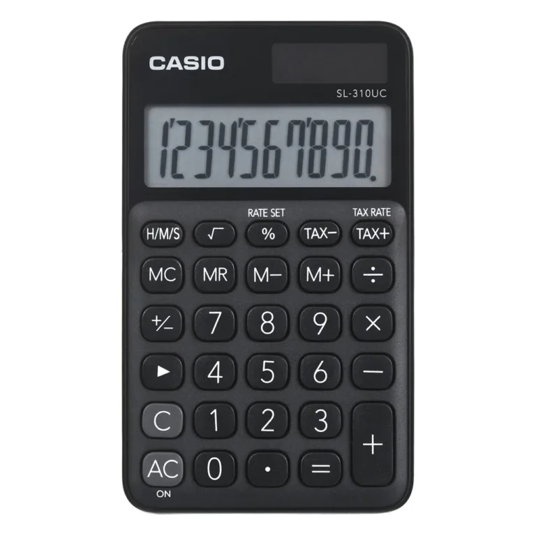 Casio SL-310UC-BK 10-kohaline must taskukalkulaator, 118x70x8,4 mm, aku/päikesetoide