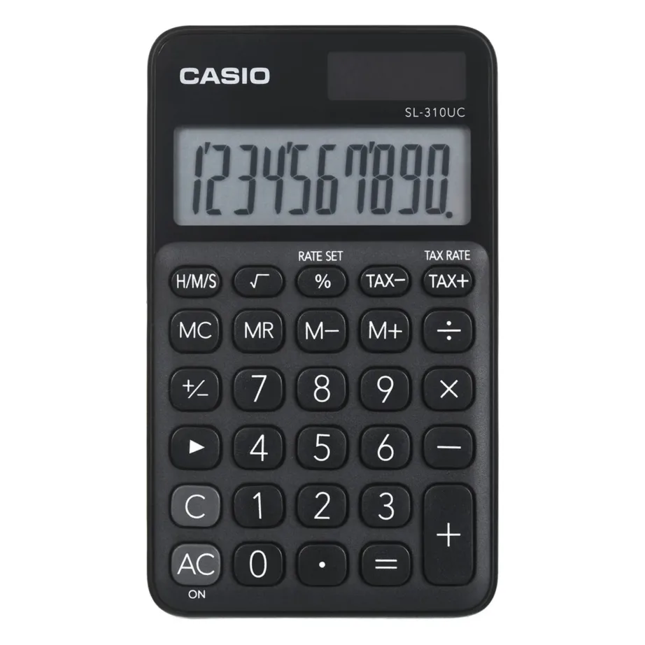 Casio SL-310UC-BK 10-kohaline must taskukalkulaator, 118x70x8,4 mm, aku/päikesetoide – 2