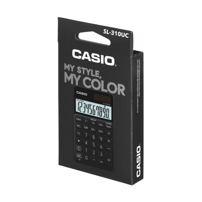 Casio SL-310UC-BK 10-kohaline must taskukalkulaator, 118x70x8,4 mm, aku/päikesetoide