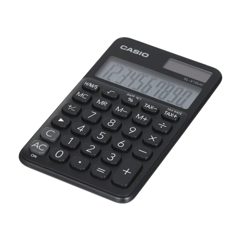 Casio SL-310UC-BK 10-kohaline must taskukalkulaator, 118x70x8,4 mm, aku/päikesetoide