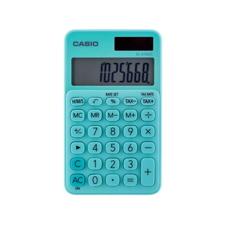 Casio SL-310UC-GN 10-kohaline roheline taskukalkulaator, päikese- ja patareitoitega, 118x70x8 mm, 50 g