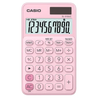 Casio SL-310UC-PK 10-kohaline roosa taskukalkulaator, 70x118x8 mm, päikese- ja patareitoide
