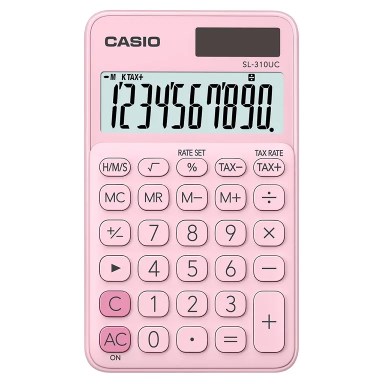 Casio SL-310UC-PK 10-kohaline roosa taskukalkulaator, 70x118x8 mm, päikese- ja patareitoide