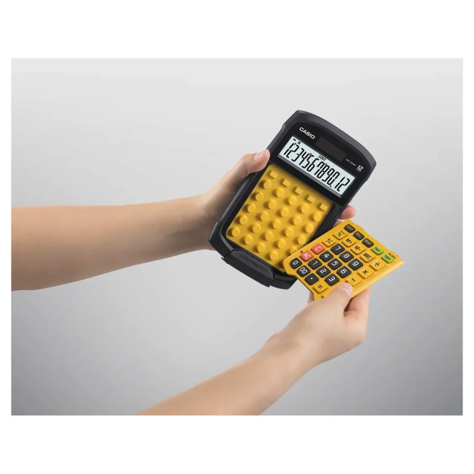 Casio WM-320MT-S 12-kohaline IP54 veekindel taskukalkulaator, must/kollane, eemaldatav klaviatuur, päikese- ja patareitoitega (109x169x33 mm) – 3