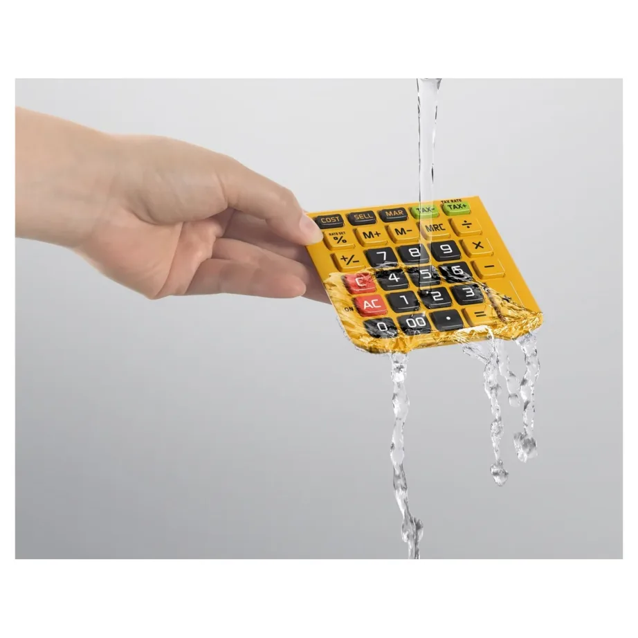 Casio WM-320MT-S 12-kohaline IP54 veekindel taskukalkulaator, must/kollane, eemaldatav klaviatuur, päikese- ja patareitoitega (109x169x33 mm) – 4