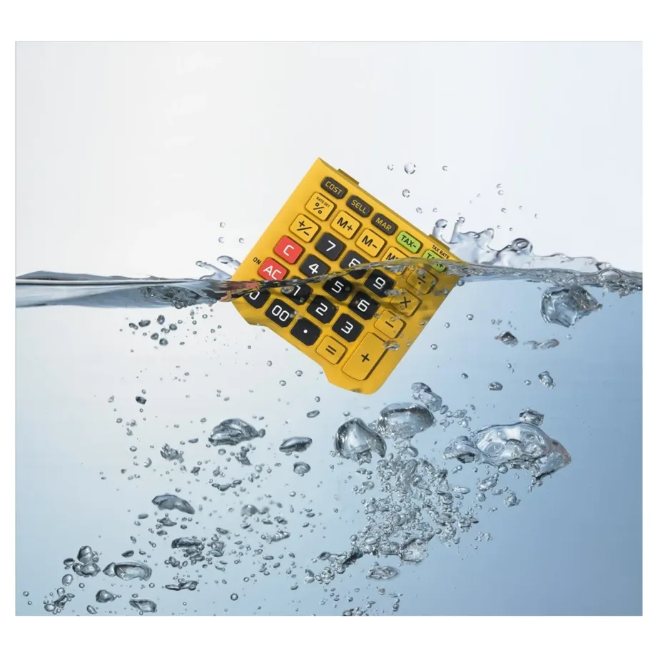 Casio WM-320MT-S 12-kohaline IP54 veekindel taskukalkulaator, must/kollane, eemaldatav klaviatuur, päikese- ja patareitoitega (109x169x33 mm) – 5