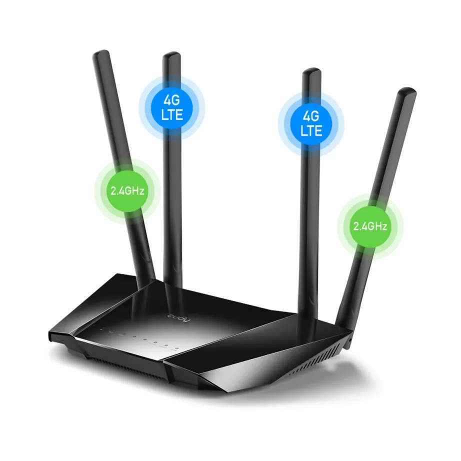Cudy LT400_EU must 4G LTE SIM-iga Wi-Fi ruuter, 300 Mbps, 2,4 GHz, 4 RJ45-porti, välisantennid – 4
