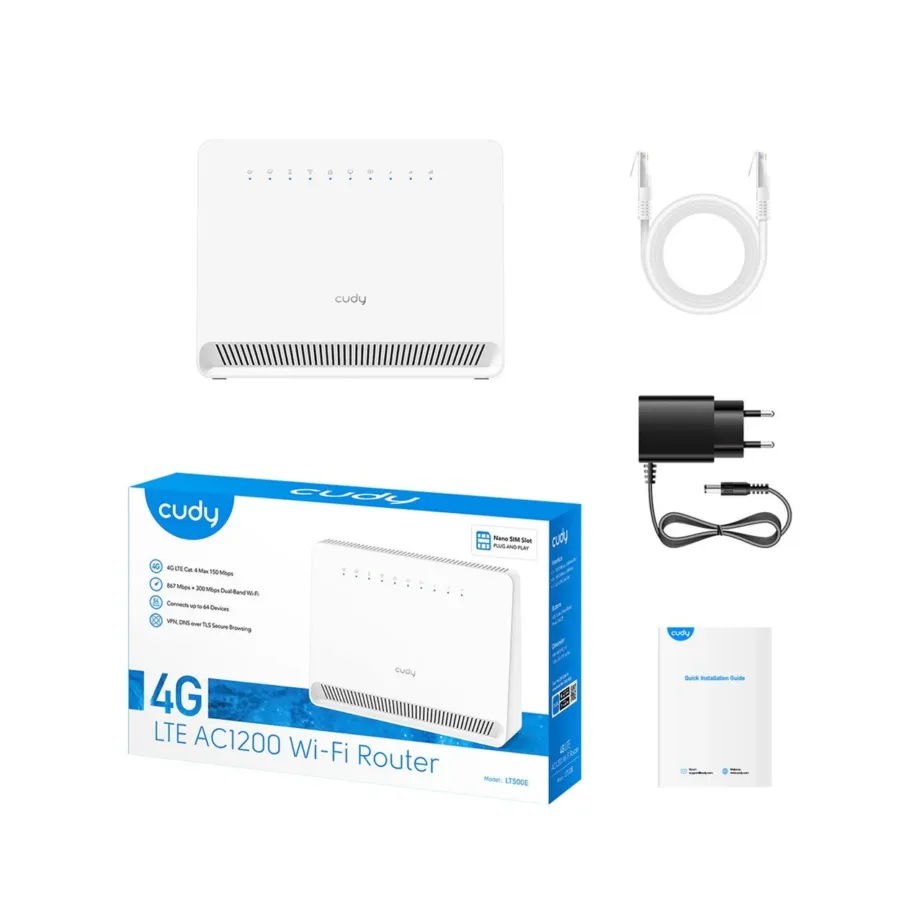 Cudy LT500E valge 4G SIM-kaardiga dual-band Wi-Fi 5 lauaarvutiruuter, 4x Fast Ethernet, SIM-pesaga, 190x50x148,8 mm – 5
